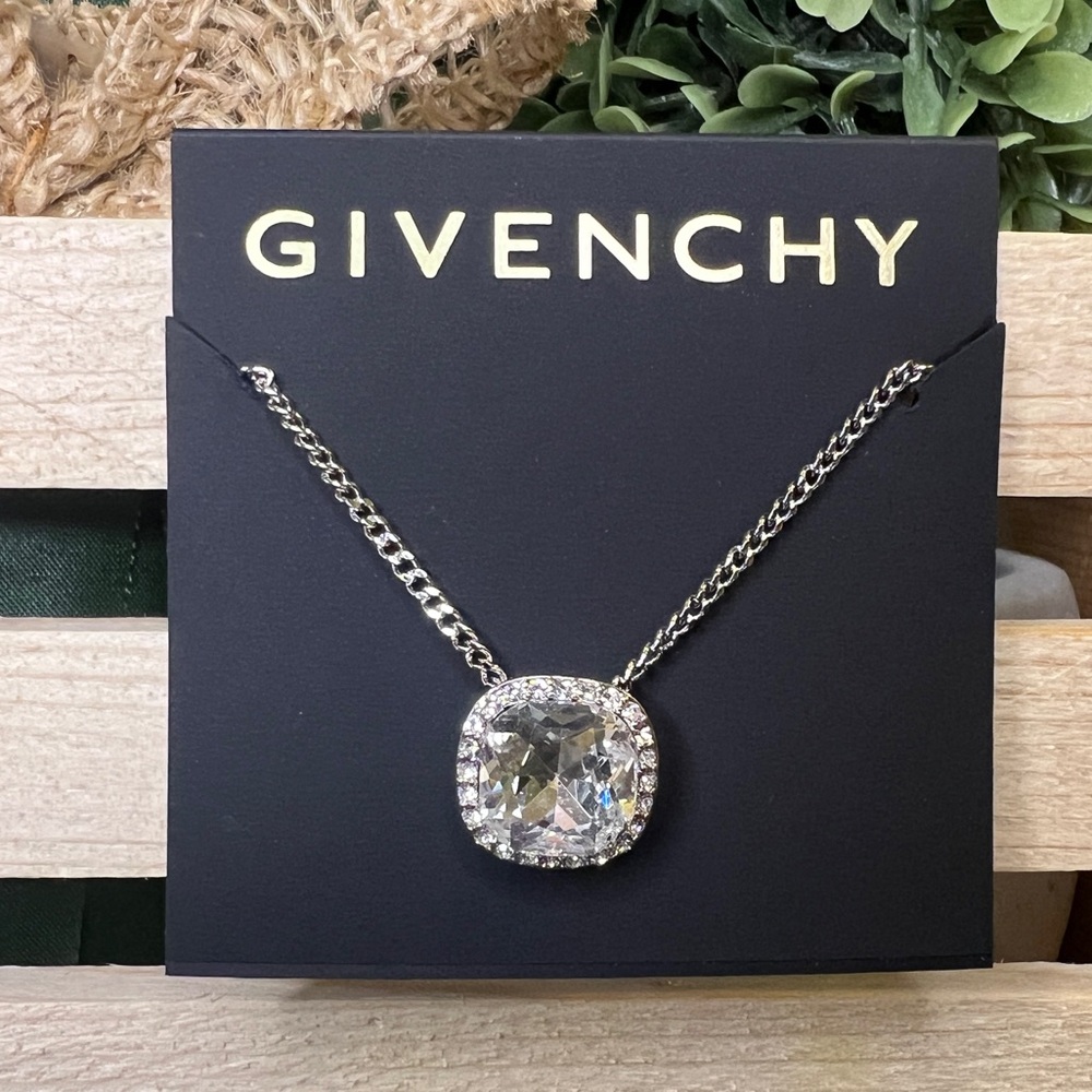 Givenchy Silver Cubic Zirconia Square Pendant Necklace - Picture 6 of 6